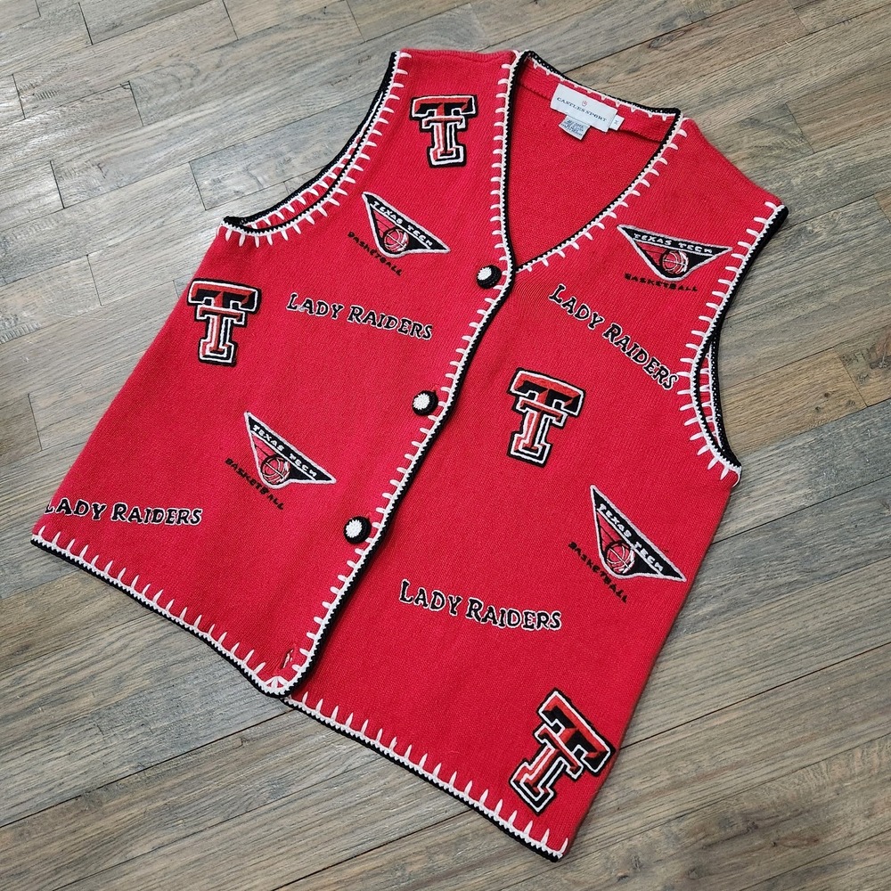 VTG TEXAS TECH Lady Raiders Basketball Castles Sports Sweater Vest Size Medium‎